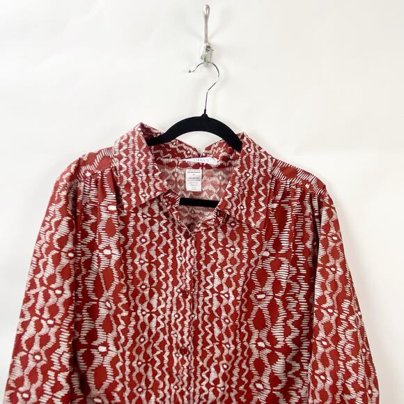 Roaman's 2X Plus Womens Red White Geometric Southwestern Button Front Shirt - Picture 2 of 7